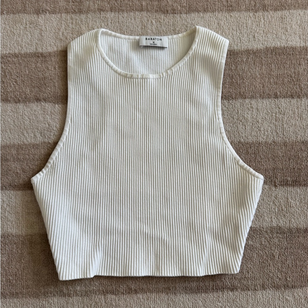 Babton White Ribbed Cropped Tank